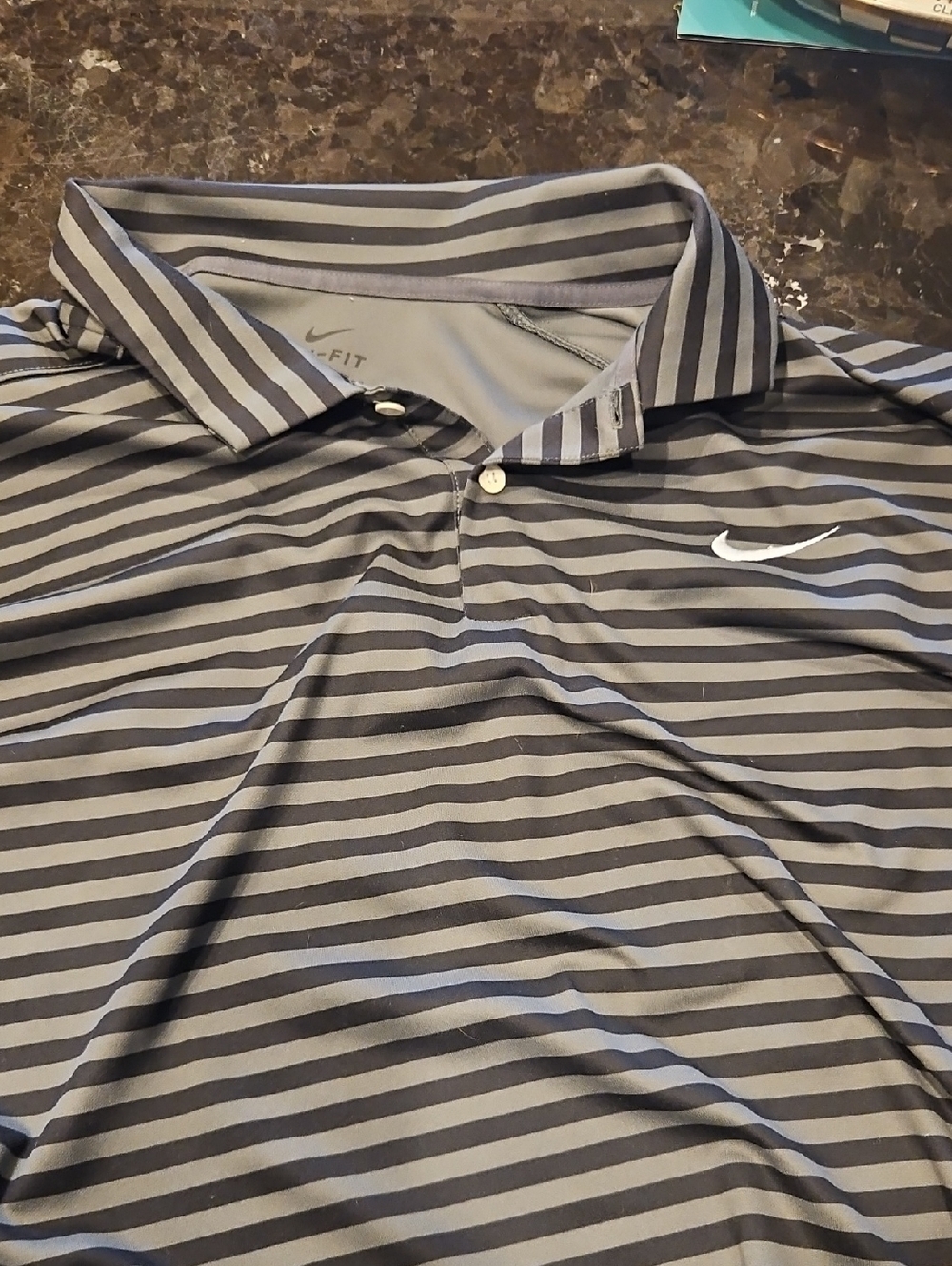 Nike Grey and Dark Grey Striped Dri-FIT Polo